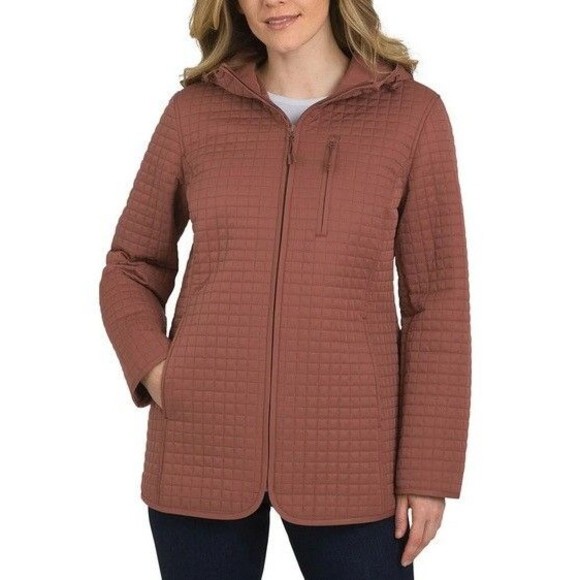 Lands' End Jackets & Blazers - Lands' End Ladies Quilted Jacket Hood Full-Zip Lightweight Red (Canyon) Small
